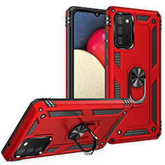 Silikon Hülle Handyhülle und Kunststoff Schutzhülle Hartschalen Tasche mit Magnetisch Fingerring Ständer MQ3 für Samsung Galaxy A02s Rot