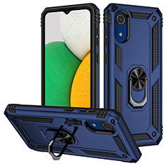 Silikon Hülle Handyhülle und Kunststoff Schutzhülle Hartschalen Tasche mit Magnetisch Fingerring Ständer MQ3 für Samsung Galaxy A03 Core Blau