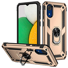 Silikon Hülle Handyhülle und Kunststoff Schutzhülle Hartschalen Tasche mit Magnetisch Fingerring Ständer MQ3 für Samsung Galaxy A03 Core Gold