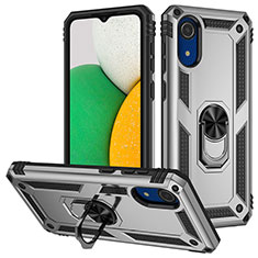 Silikon Hülle Handyhülle und Kunststoff Schutzhülle Hartschalen Tasche mit Magnetisch Fingerring Ständer MQ3 für Samsung Galaxy A03 Core Silber