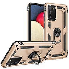 Silikon Hülle Handyhülle und Kunststoff Schutzhülle Hartschalen Tasche mit Magnetisch Fingerring Ständer MQ3 für Samsung Galaxy A03s Gold