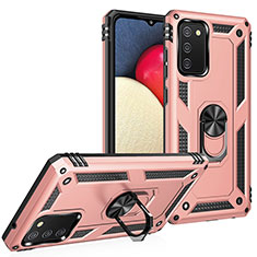 Silikon Hülle Handyhülle und Kunststoff Schutzhülle Hartschalen Tasche mit Magnetisch Fingerring Ständer MQ3 für Samsung Galaxy A03s Rosegold