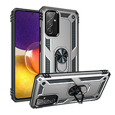 Silikon Hülle Handyhülle und Kunststoff Schutzhülle Hartschalen Tasche mit Magnetisch Fingerring Ständer MQ3 für Samsung Galaxy A05s Silber