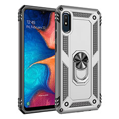 Silikon Hülle Handyhülle und Kunststoff Schutzhülle Hartschalen Tasche mit Magnetisch Fingerring Ständer MQ3 für Samsung Galaxy A10e Silber