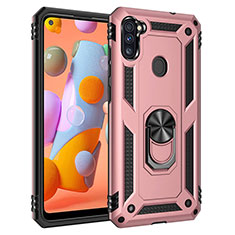 Silikon Hülle Handyhülle und Kunststoff Schutzhülle Hartschalen Tasche mit Magnetisch Fingerring Ständer MQ3 für Samsung Galaxy A11 Rosegold