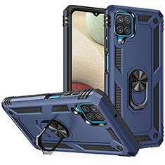 Silikon Hülle Handyhülle und Kunststoff Schutzhülle Hartschalen Tasche mit Magnetisch Fingerring Ständer MQ3 für Samsung Galaxy A12 5G Blau