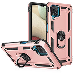 Silikon Hülle Handyhülle und Kunststoff Schutzhülle Hartschalen Tasche mit Magnetisch Fingerring Ständer MQ3 für Samsung Galaxy A12 5G Rosegold