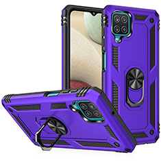 Silikon Hülle Handyhülle und Kunststoff Schutzhülle Hartschalen Tasche mit Magnetisch Fingerring Ständer MQ3 für Samsung Galaxy A12 5G Violett