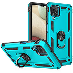 Silikon Hülle Handyhülle und Kunststoff Schutzhülle Hartschalen Tasche mit Magnetisch Fingerring Ständer MQ3 für Samsung Galaxy A12 Nacho Cyan