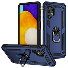 Silikon Hülle Handyhülle und Kunststoff Schutzhülle Hartschalen Tasche mit Magnetisch Fingerring Ständer MQ3 für Samsung Galaxy A13 4G Blau