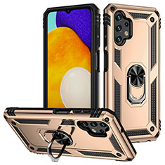 Silikon Hülle Handyhülle und Kunststoff Schutzhülle Hartschalen Tasche mit Magnetisch Fingerring Ständer MQ3 für Samsung Galaxy A13 4G Gold