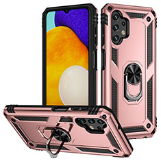 Silikon Hülle Handyhülle und Kunststoff Schutzhülle Hartschalen Tasche mit Magnetisch Fingerring Ständer MQ3 für Samsung Galaxy A13 4G Rosegold