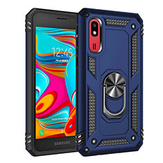 Silikon Hülle Handyhülle und Kunststoff Schutzhülle Hartschalen Tasche mit Magnetisch Fingerring Ständer MQ3 für Samsung Galaxy A2 Core A260F A260G Blau