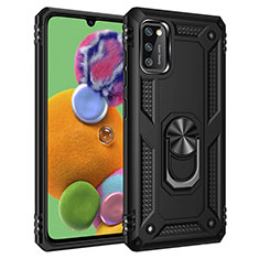 Silikon Hülle Handyhülle und Kunststoff Schutzhülle Hartschalen Tasche mit Magnetisch Fingerring Ständer MQ3 für Samsung Galaxy A41 Schwarz