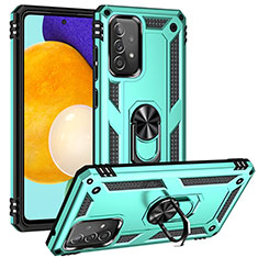 Silikon Hülle Handyhülle und Kunststoff Schutzhülle Hartschalen Tasche mit Magnetisch Fingerring Ständer MQ3 für Samsung Galaxy A52 5G Cyan