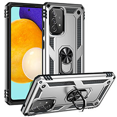 Silikon Hülle Handyhülle und Kunststoff Schutzhülle Hartschalen Tasche mit Magnetisch Fingerring Ständer MQ3 für Samsung Galaxy A52 5G Silber