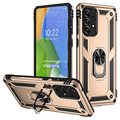 Silikon Hülle Handyhülle und Kunststoff Schutzhülle Hartschalen Tasche mit Magnetisch Fingerring Ständer MQ3 für Samsung Galaxy A73 5G Gold