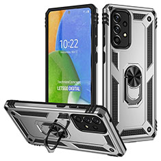 Silikon Hülle Handyhülle und Kunststoff Schutzhülle Hartschalen Tasche mit Magnetisch Fingerring Ständer MQ3 für Samsung Galaxy A73 5G Silber