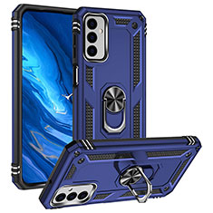 Silikon Hülle Handyhülle und Kunststoff Schutzhülle Hartschalen Tasche mit Magnetisch Fingerring Ständer MQ3 für Samsung Galaxy F23 5G Blau