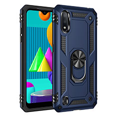 Silikon Hülle Handyhülle und Kunststoff Schutzhülle Hartschalen Tasche mit Magnetisch Fingerring Ständer MQ3 für Samsung Galaxy M01 Blau