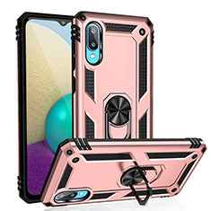 Silikon Hülle Handyhülle und Kunststoff Schutzhülle Hartschalen Tasche mit Magnetisch Fingerring Ständer MQ3 für Samsung Galaxy M02 Rosegold