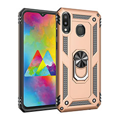 Silikon Hülle Handyhülle und Kunststoff Schutzhülle Hartschalen Tasche mit Magnetisch Fingerring Ständer MQ3 für Samsung Galaxy M20 Gold