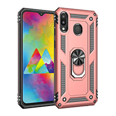 Silikon Hülle Handyhülle und Kunststoff Schutzhülle Hartschalen Tasche mit Magnetisch Fingerring Ständer MQ3 für Samsung Galaxy M20 Rosegold