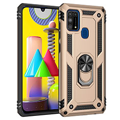 Silikon Hülle Handyhülle und Kunststoff Schutzhülle Hartschalen Tasche mit Magnetisch Fingerring Ständer MQ3 für Samsung Galaxy M31 Prime Edition Gold