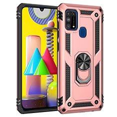 Silikon Hülle Handyhülle und Kunststoff Schutzhülle Hartschalen Tasche mit Magnetisch Fingerring Ständer MQ3 für Samsung Galaxy M31 Prime Edition Rosegold