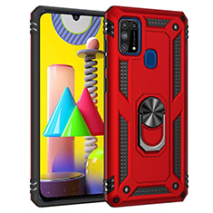 Silikon Hülle Handyhülle und Kunststoff Schutzhülle Hartschalen Tasche mit Magnetisch Fingerring Ständer MQ3 für Samsung Galaxy M31 Prime Edition Rot