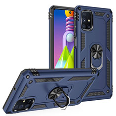 Silikon Hülle Handyhülle und Kunststoff Schutzhülle Hartschalen Tasche mit Magnetisch Fingerring Ständer MQ3 für Samsung Galaxy M51 Blau