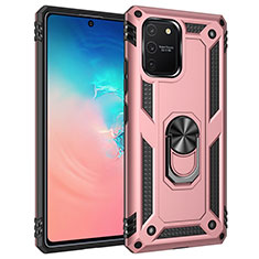 Silikon Hülle Handyhülle und Kunststoff Schutzhülle Hartschalen Tasche mit Magnetisch Fingerring Ständer MQ3 für Samsung Galaxy S10 Lite Rosegold