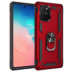 Silikon Hülle Handyhülle und Kunststoff Schutzhülle Hartschalen Tasche mit Magnetisch Fingerring Ständer MQ3 für Samsung Galaxy S10 Lite Rot