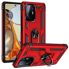 Silikon Hülle Handyhülle und Kunststoff Schutzhülle Hartschalen Tasche mit Magnetisch Fingerring Ständer MQ3 für Xiaomi Mi 11T Pro 5G Rot