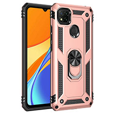 Silikon Hülle Handyhülle und Kunststoff Schutzhülle Hartschalen Tasche mit Magnetisch Fingerring Ständer MQ3 für Xiaomi POCO C31 Rosegold