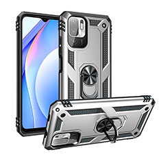 Silikon Hülle Handyhülle und Kunststoff Schutzhülle Hartschalen Tasche mit Magnetisch Fingerring Ständer MQ3 für Xiaomi POCO M3 Pro 5G Silber