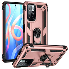 Silikon Hülle Handyhülle und Kunststoff Schutzhülle Hartschalen Tasche mit Magnetisch Fingerring Ständer MQ3 für Xiaomi Poco M4 Pro 5G Rosegold