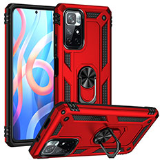 Silikon Hülle Handyhülle und Kunststoff Schutzhülle Hartschalen Tasche mit Magnetisch Fingerring Ständer MQ3 für Xiaomi Poco M4 Pro 5G Rot