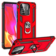 Silikon Hülle Handyhülle und Kunststoff Schutzhülle Hartschalen Tasche mit Magnetisch Fingerring Ständer MQ3 für Xiaomi Redmi 10 Power Rot