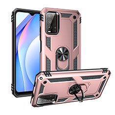 Silikon Hülle Handyhülle und Kunststoff Schutzhülle Hartschalen Tasche mit Magnetisch Fingerring Ständer MQ3 für Xiaomi Redmi 9 Power Rosegold