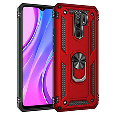 Silikon Hülle Handyhülle und Kunststoff Schutzhülle Hartschalen Tasche mit Magnetisch Fingerring Ständer MQ3 für Xiaomi Redmi 9 Rot