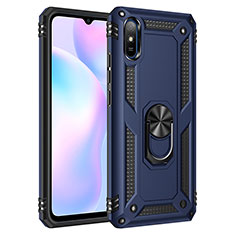 Silikon Hülle Handyhülle und Kunststoff Schutzhülle Hartschalen Tasche mit Magnetisch Fingerring Ständer MQ3 für Xiaomi Redmi 9A Blau