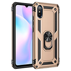 Silikon Hülle Handyhülle und Kunststoff Schutzhülle Hartschalen Tasche mit Magnetisch Fingerring Ständer MQ3 für Xiaomi Redmi 9A Gold