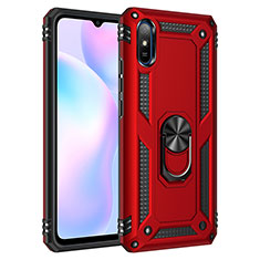 Silikon Hülle Handyhülle und Kunststoff Schutzhülle Hartschalen Tasche mit Magnetisch Fingerring Ständer MQ3 für Xiaomi Redmi 9A Rot