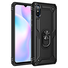 Silikon Hülle Handyhülle und Kunststoff Schutzhülle Hartschalen Tasche mit Magnetisch Fingerring Ständer MQ3 für Xiaomi Redmi 9A Schwarz