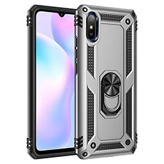 Silikon Hülle Handyhülle und Kunststoff Schutzhülle Hartschalen Tasche mit Magnetisch Fingerring Ständer MQ3 für Xiaomi Redmi 9A Silber