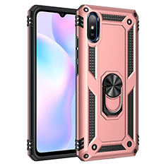 Silikon Hülle Handyhülle und Kunststoff Schutzhülle Hartschalen Tasche mit Magnetisch Fingerring Ständer MQ3 für Xiaomi Redmi 9AT Rosegold