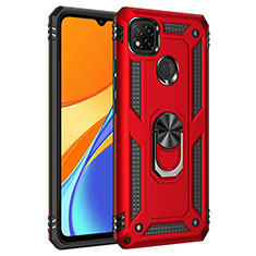 Silikon Hülle Handyhülle und Kunststoff Schutzhülle Hartschalen Tasche mit Magnetisch Fingerring Ständer MQ3 für Xiaomi Redmi 9C Rot