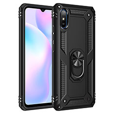 Silikon Hülle Handyhülle und Kunststoff Schutzhülle Hartschalen Tasche mit Magnetisch Fingerring Ständer MQ3 für Xiaomi Redmi 9i Schwarz