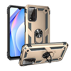 Silikon Hülle Handyhülle und Kunststoff Schutzhülle Hartschalen Tasche mit Magnetisch Fingerring Ständer MQ3 für Xiaomi Redmi 9T 4G Gold